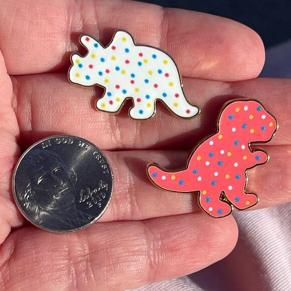 Dinosaur Frosted Animal Cookies Set of 2 Pink and White Enamel Pins - Picture 5 of 9